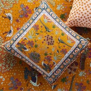 Anthropologie Euro Pillow Cover Peacocks Floral Vibrant Bohemian